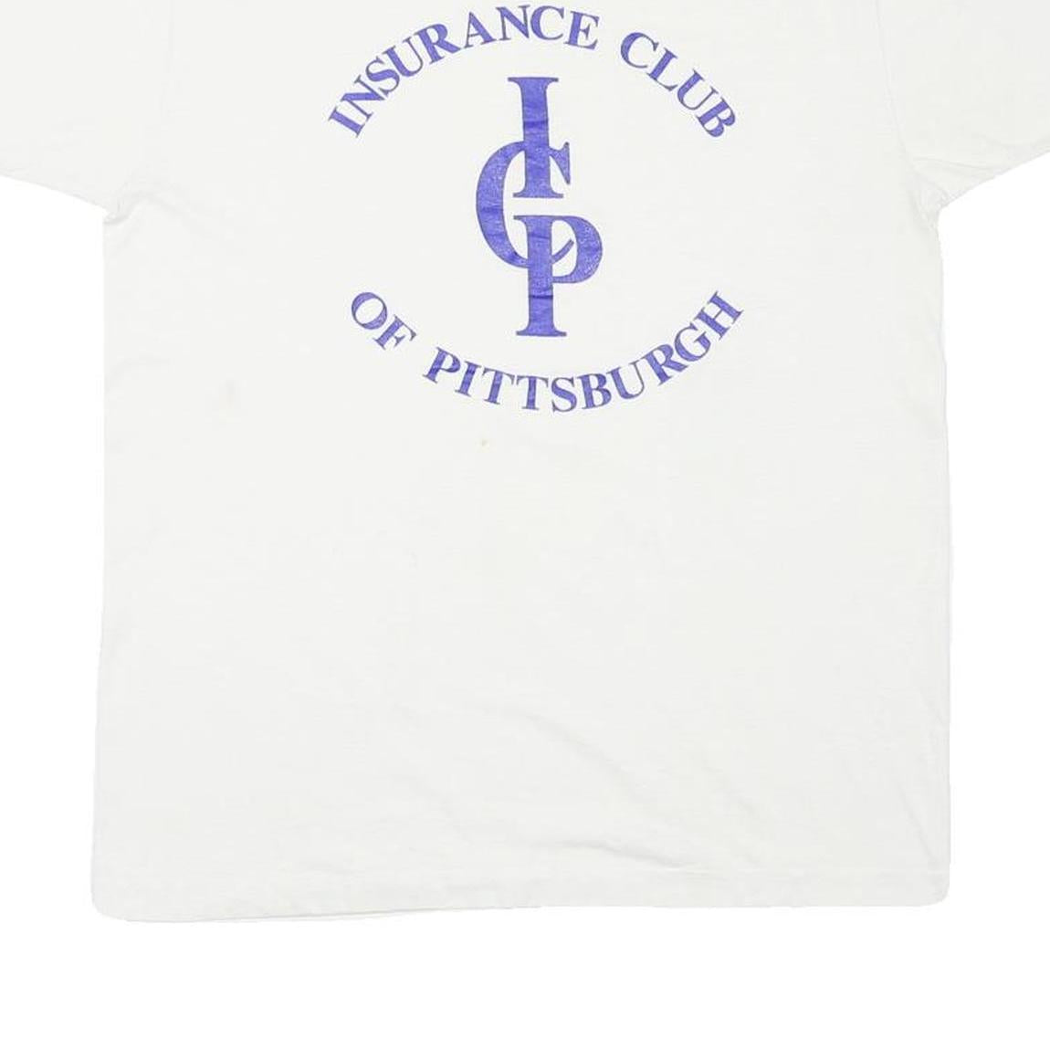 THE BEST Mens White Insurance Club Of Pittsburgh Graphic T-Shirt L Short Sleeve