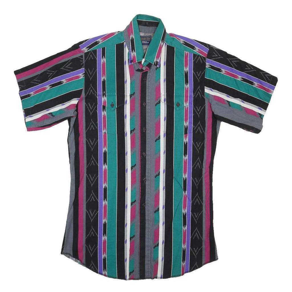 PANHANDLE Mens Black & Green & Pink Striped Cotton Blend Shirt M Casual Button