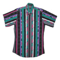 PANHANDLE Mens Black & Green & Pink Striped Cotton Blend Shirt M Casual Button