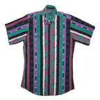 PANHANDLE Mens Black & Green & Pink Striped Cotton Blend Shirt M Casual Button