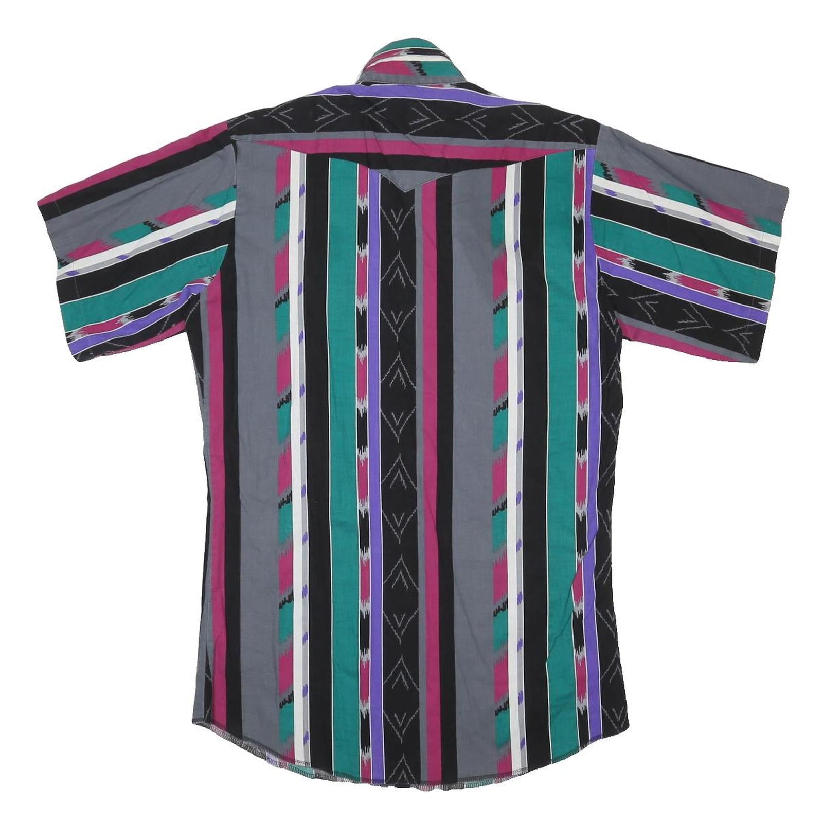 PANHANDLE Mens Black & Green & Pink Striped Cotton Blend Shirt M Casual Button