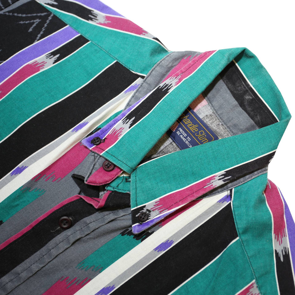 PANHANDLE Mens Black & Green & Pink Striped Cotton Blend Shirt M Casual Button