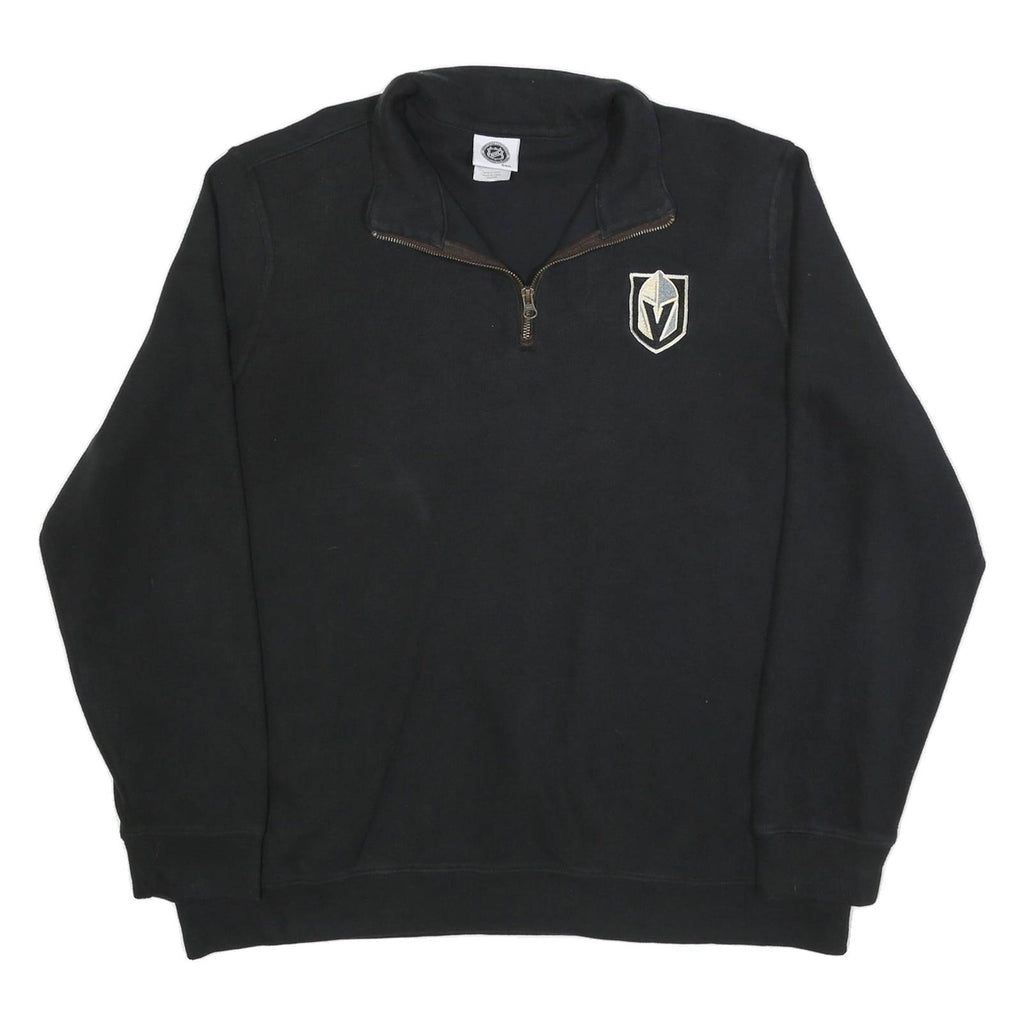 NHL Mens Black Pullover Plain Quarter Zip Basic Knit 2XL Cotton Blend Jumper