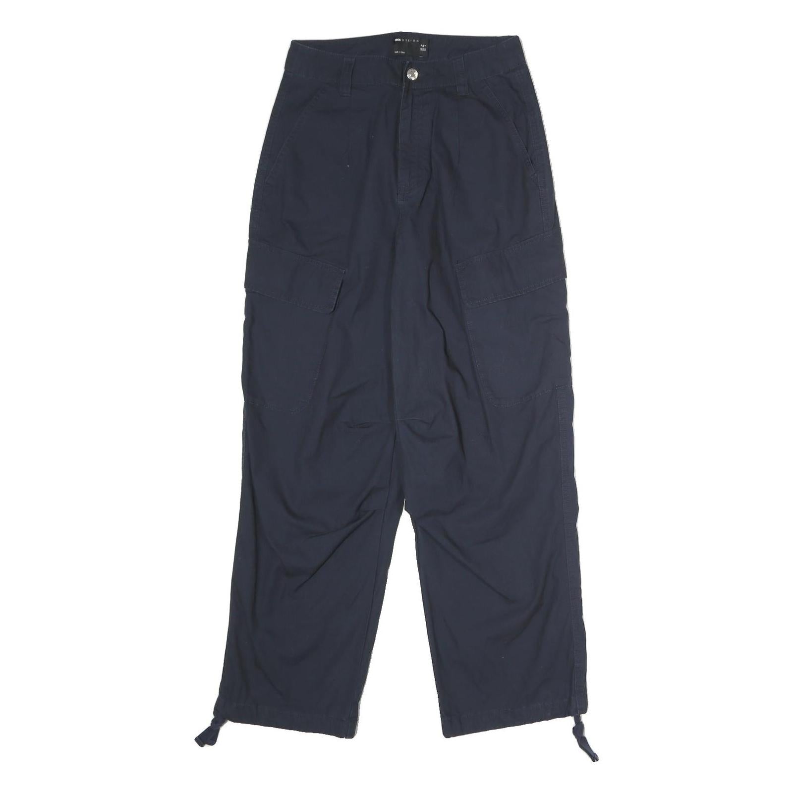 ASOS Womens Cotton Blend Navy Relaxed Cargo Trousers W26 L28 Casual Zip