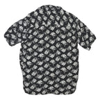 Womens Black & White Floral Printed Blouse Short Sleeve Collared S Polyester