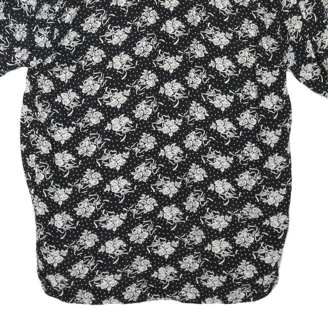 Womens Black & White Floral Printed Blouse Short Sleeve Collared S Polyester