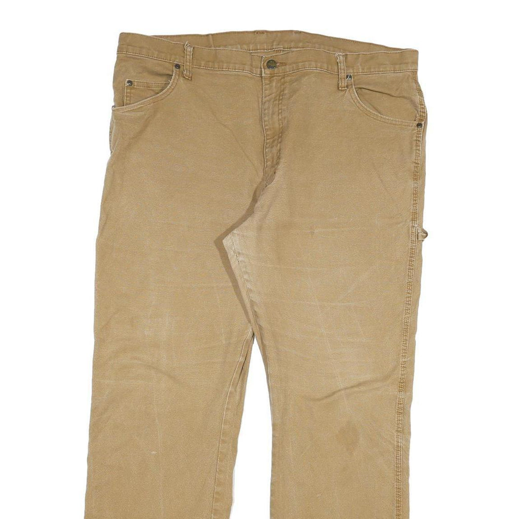 DICKIES Mens Regular Fit Beige Cotton Blend Zip Trousers W40 L32 Workwear Casual