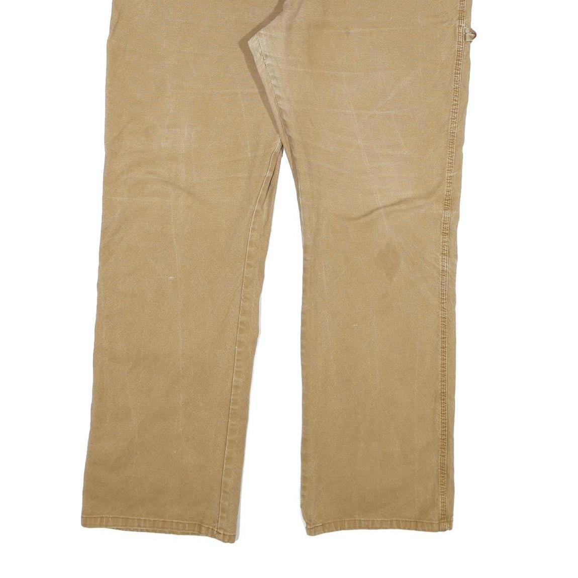 DICKIES Mens Regular Fit Beige Cotton Blend Zip Trousers W40 L32 Workwear Casual