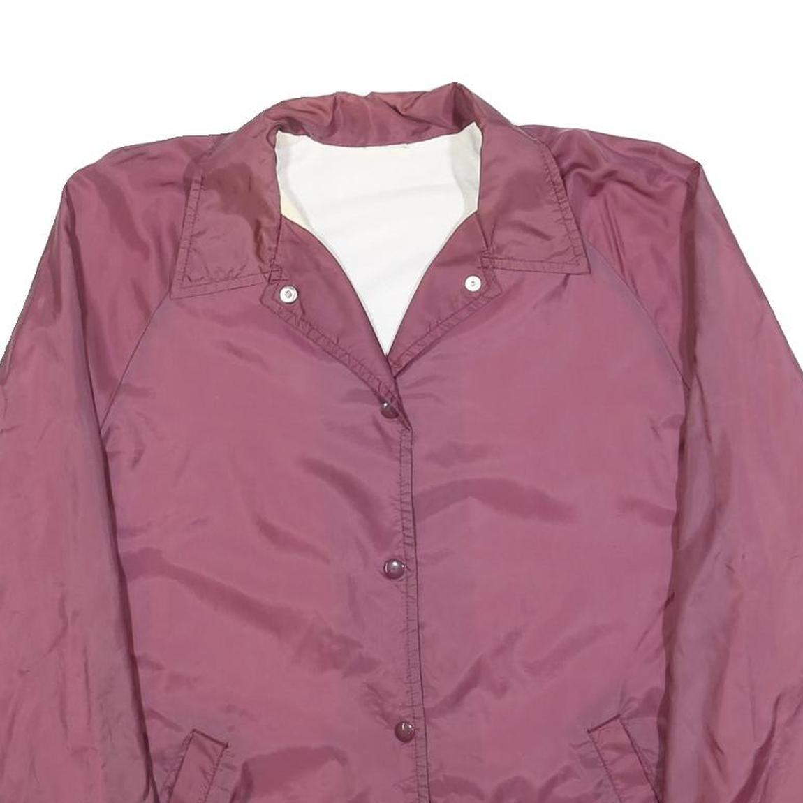 Womens Purple Nylon Button Jacket M Plain Casual Lightweight Pocketed