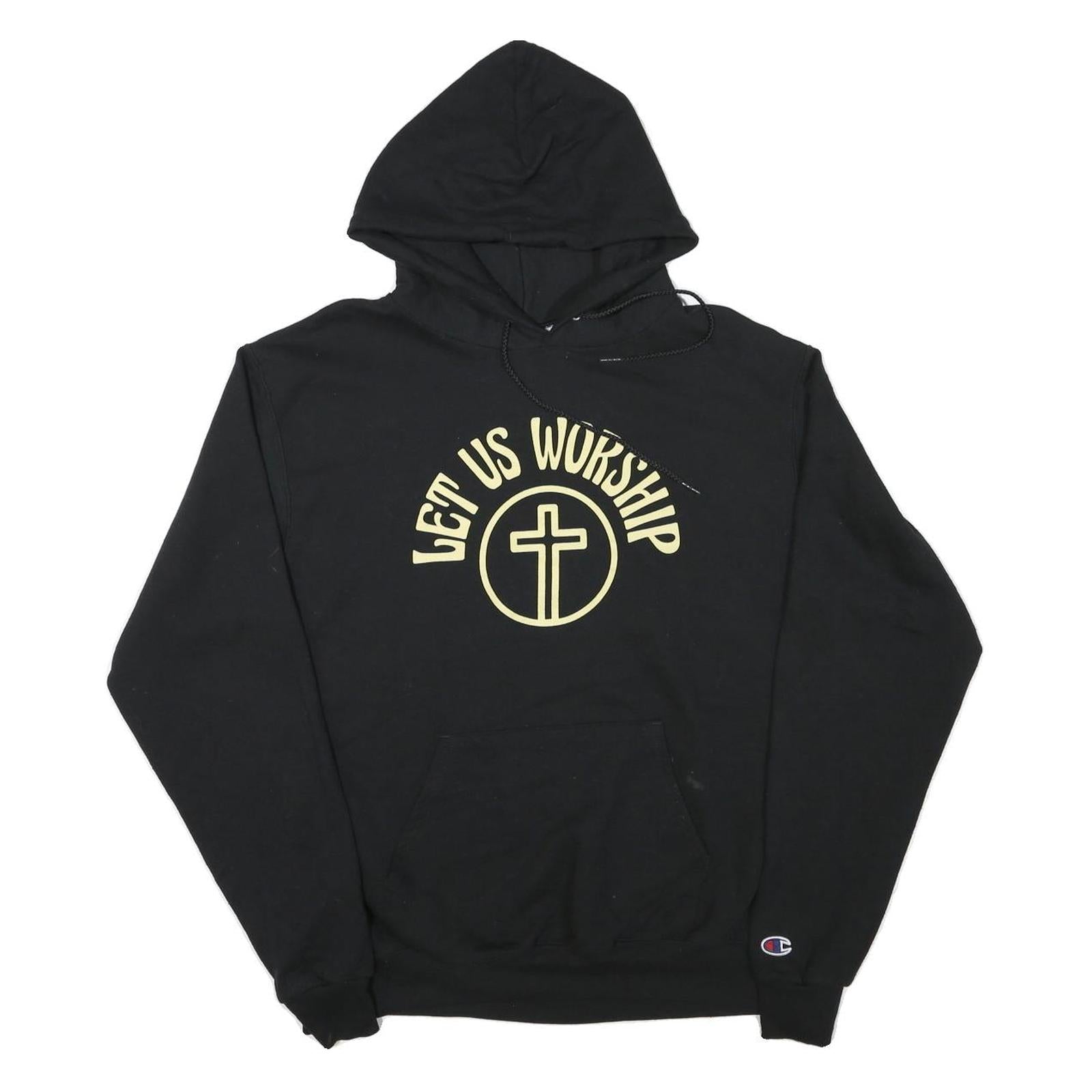 CHAMPION Mens Black Hoodie M Let Us Worship Cotton Blend Pullover