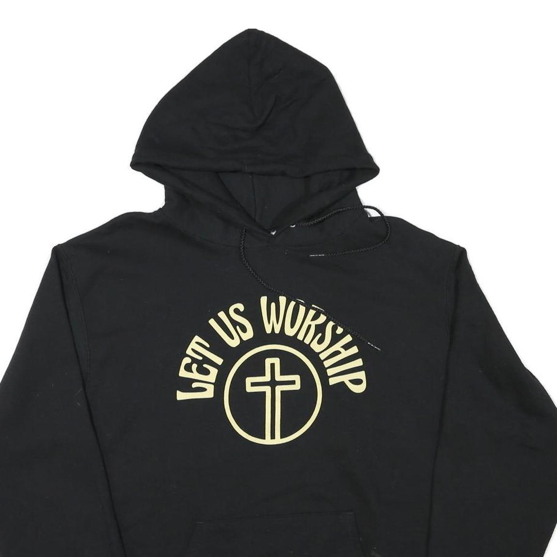 CHAMPION Mens Black Hoodie M Let Us Worship Cotton Blend Pullover