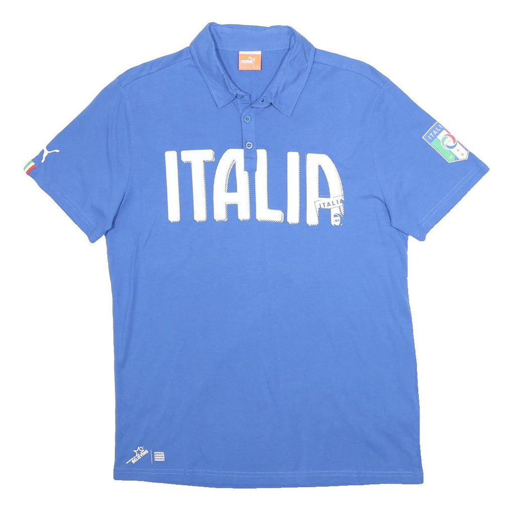 PUMA Mens Blue Italia Short Sleeve Plain M Cotton Polo Shirt Italian Flag