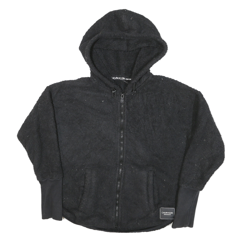 CALVIN KLEIN Womens Black Hooded Zip Jacket M Polyester Blend Plain Casual