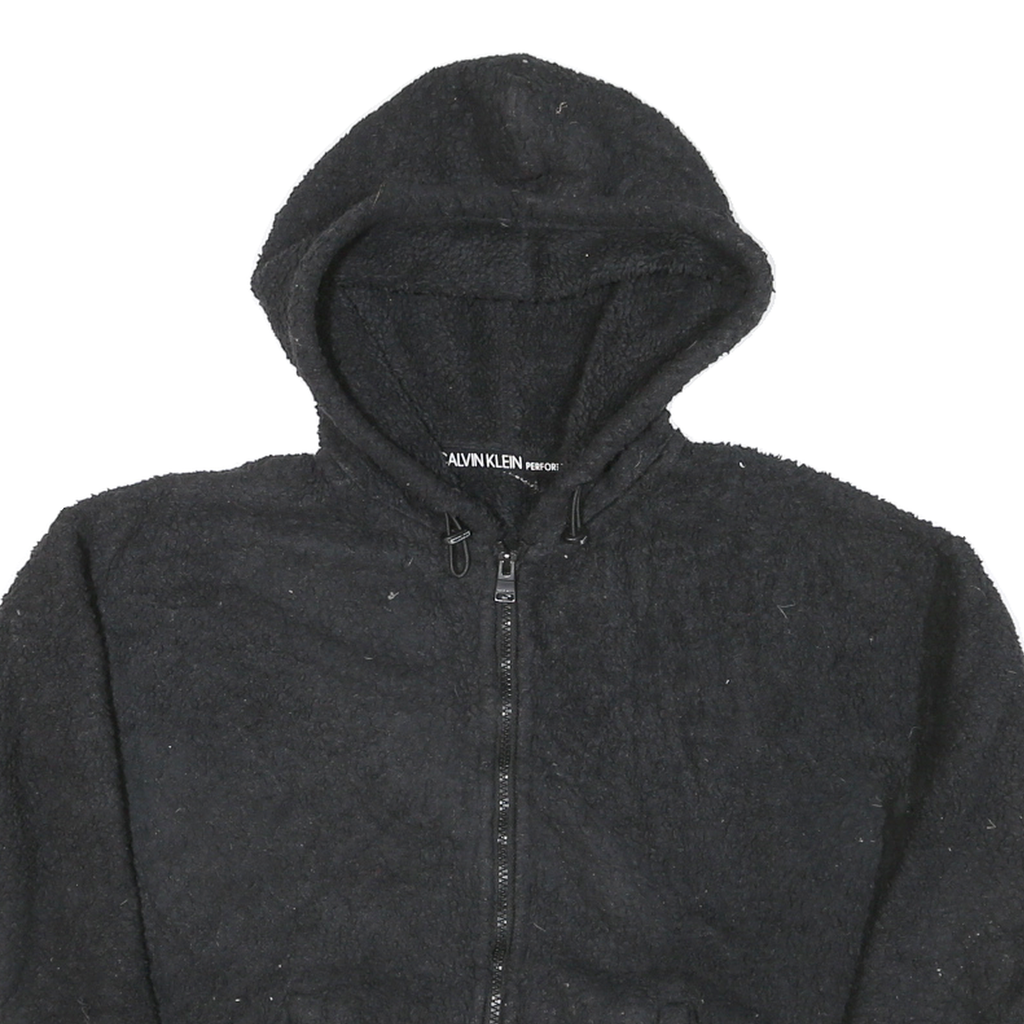 CALVIN KLEIN Womens Black Hooded Zip Jacket M Polyester Blend Plain Casual
