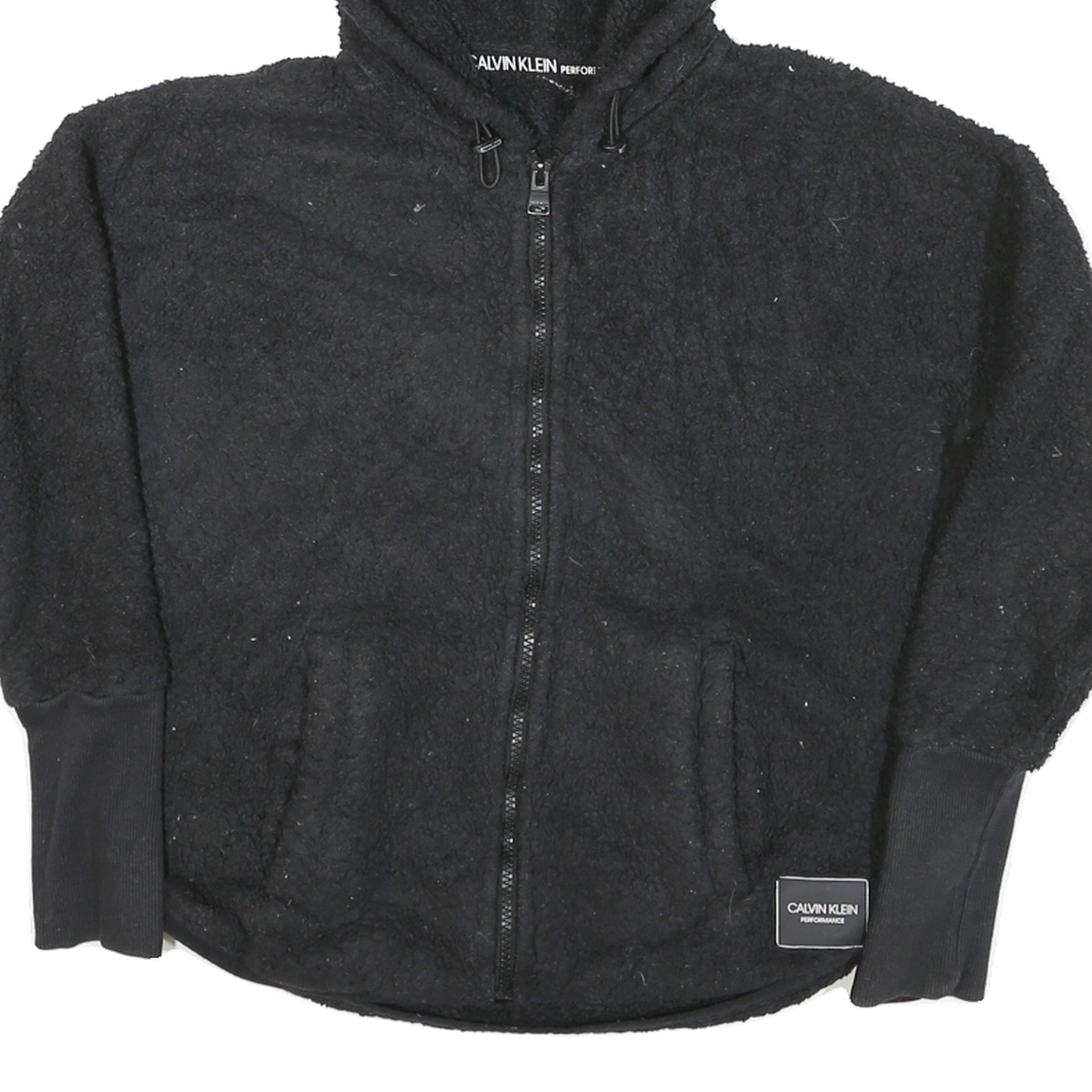 CALVIN KLEIN Womens Black Hooded Zip Jacket M Polyester Blend Plain Casual