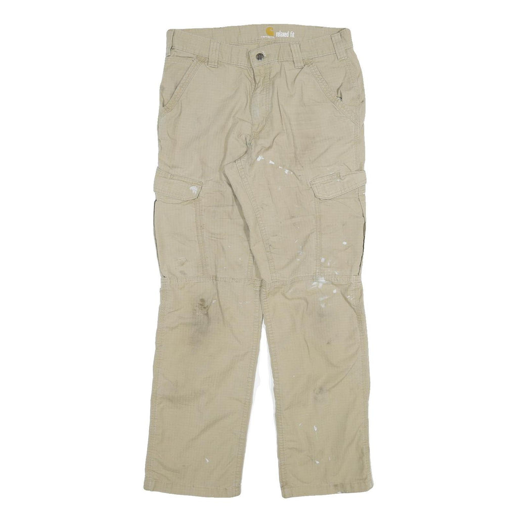 CARHARTT Mens Cotton Blend Beige Relaxed Cargo Trousers W33 L32 Workwear