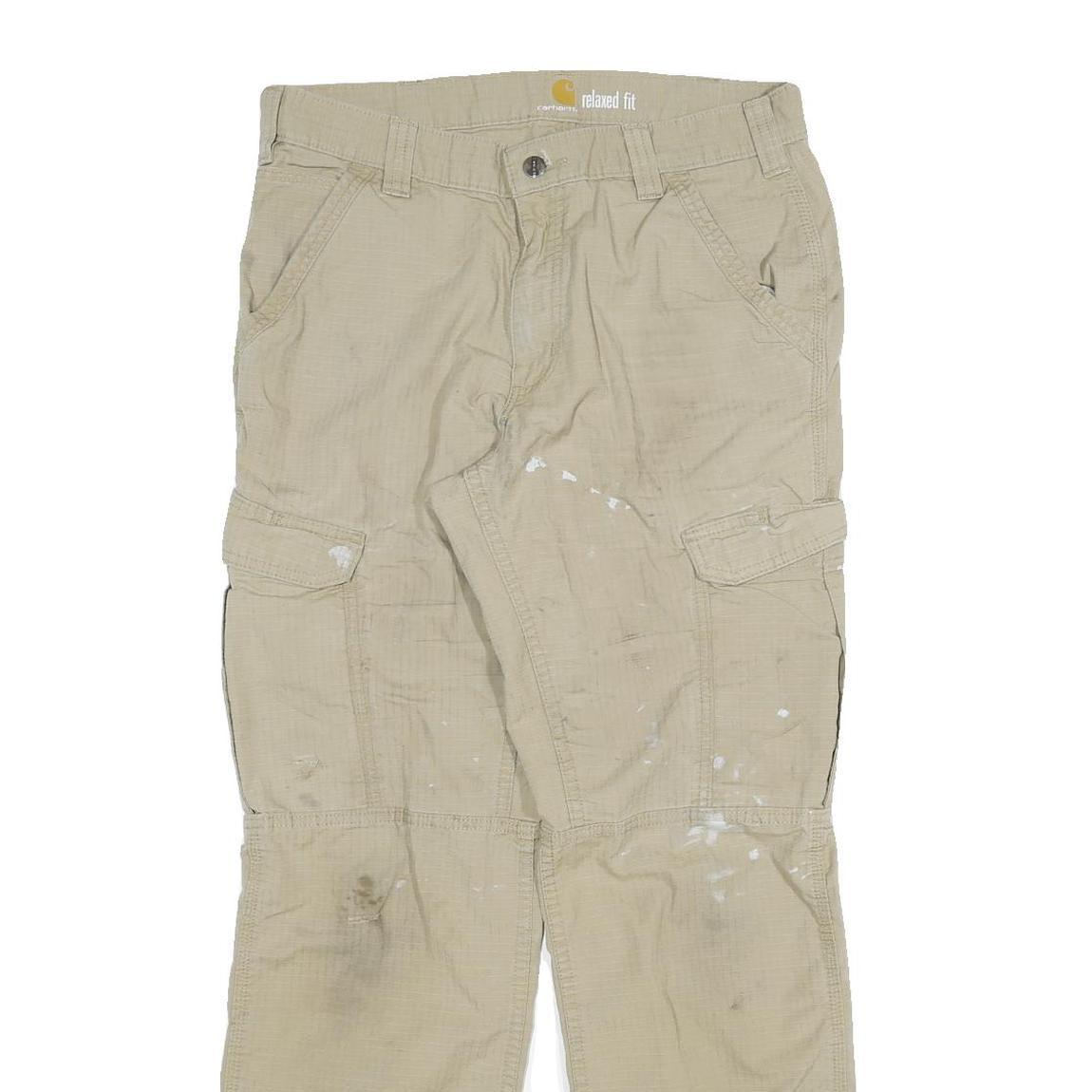 CARHARTT Mens Cotton Blend Beige Relaxed Cargo Trousers W33 L32 Workwear