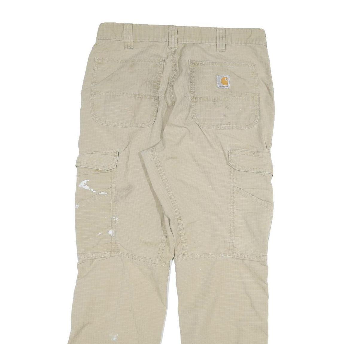 CARHARTT Mens Cotton Blend Beige Relaxed Cargo Trousers W33 L32 Workwear