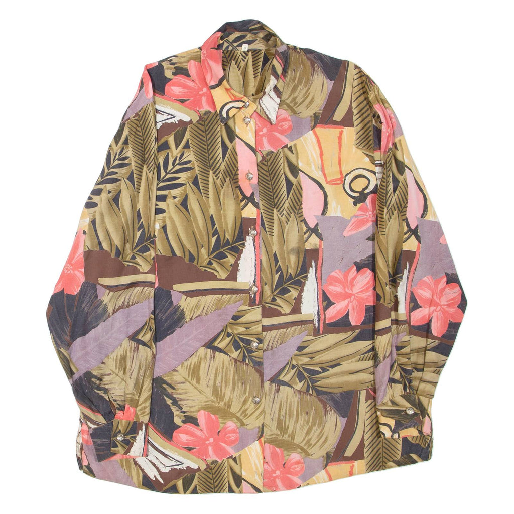 Womens Printed Shirt Black Collared Long Sleeve Crazy Pattern 2XL