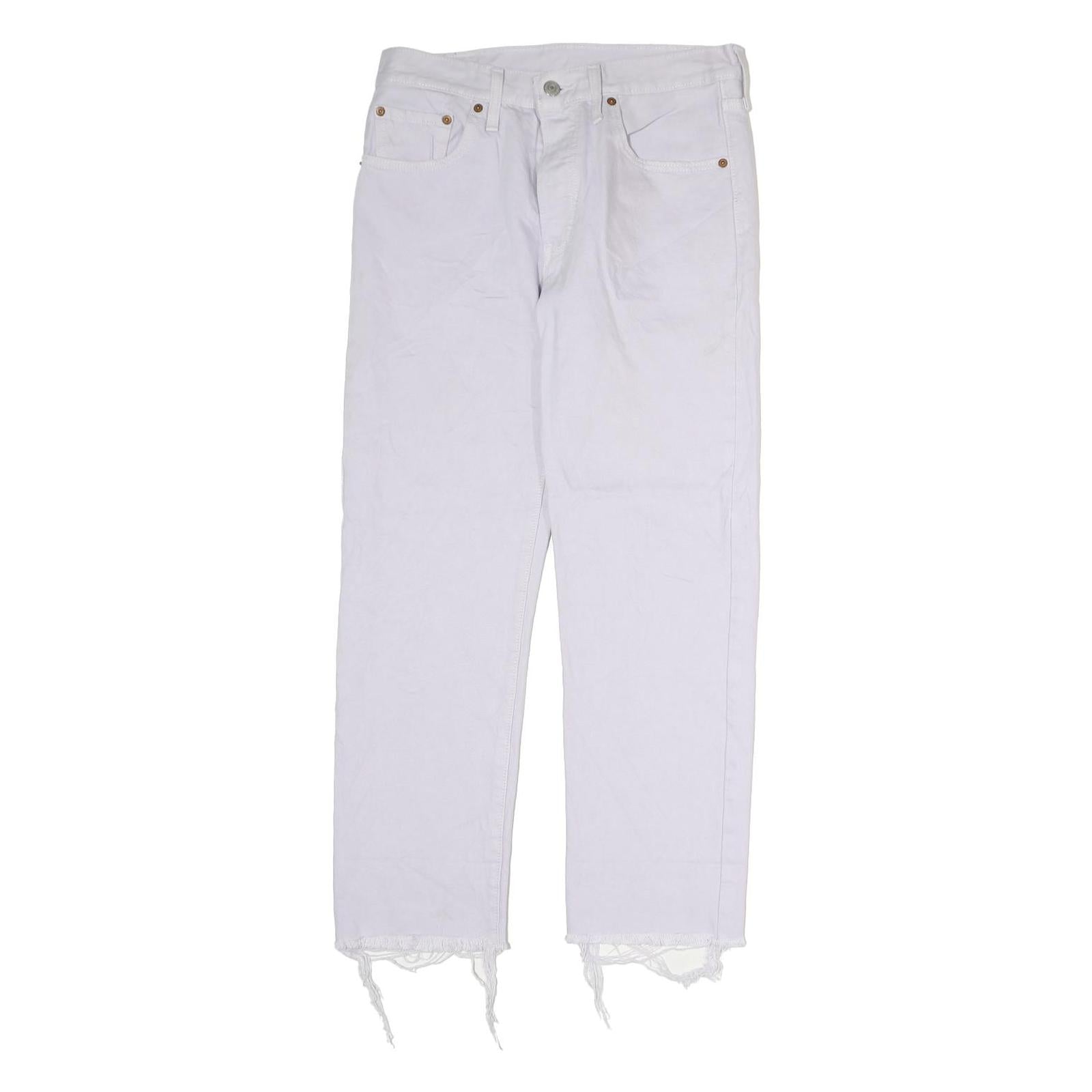 LEVI'S 501 Womens Jeans White Regular Straight Denim W30 L28 Frayed Hem Button
