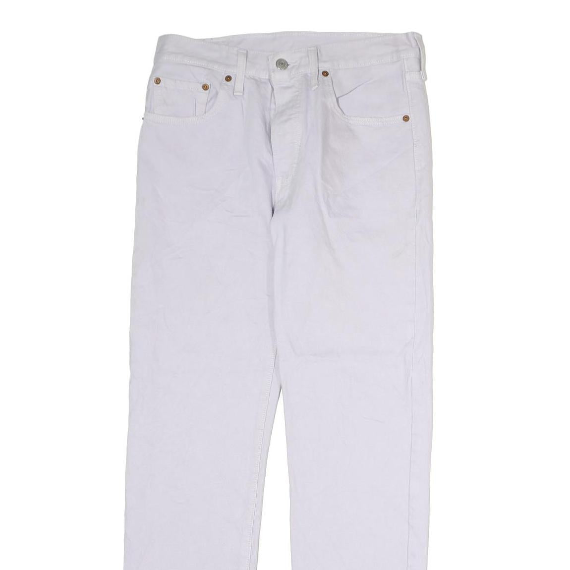LEVI'S 501 Womens Jeans White Regular Straight Denim W30 L28 Frayed Hem Button
