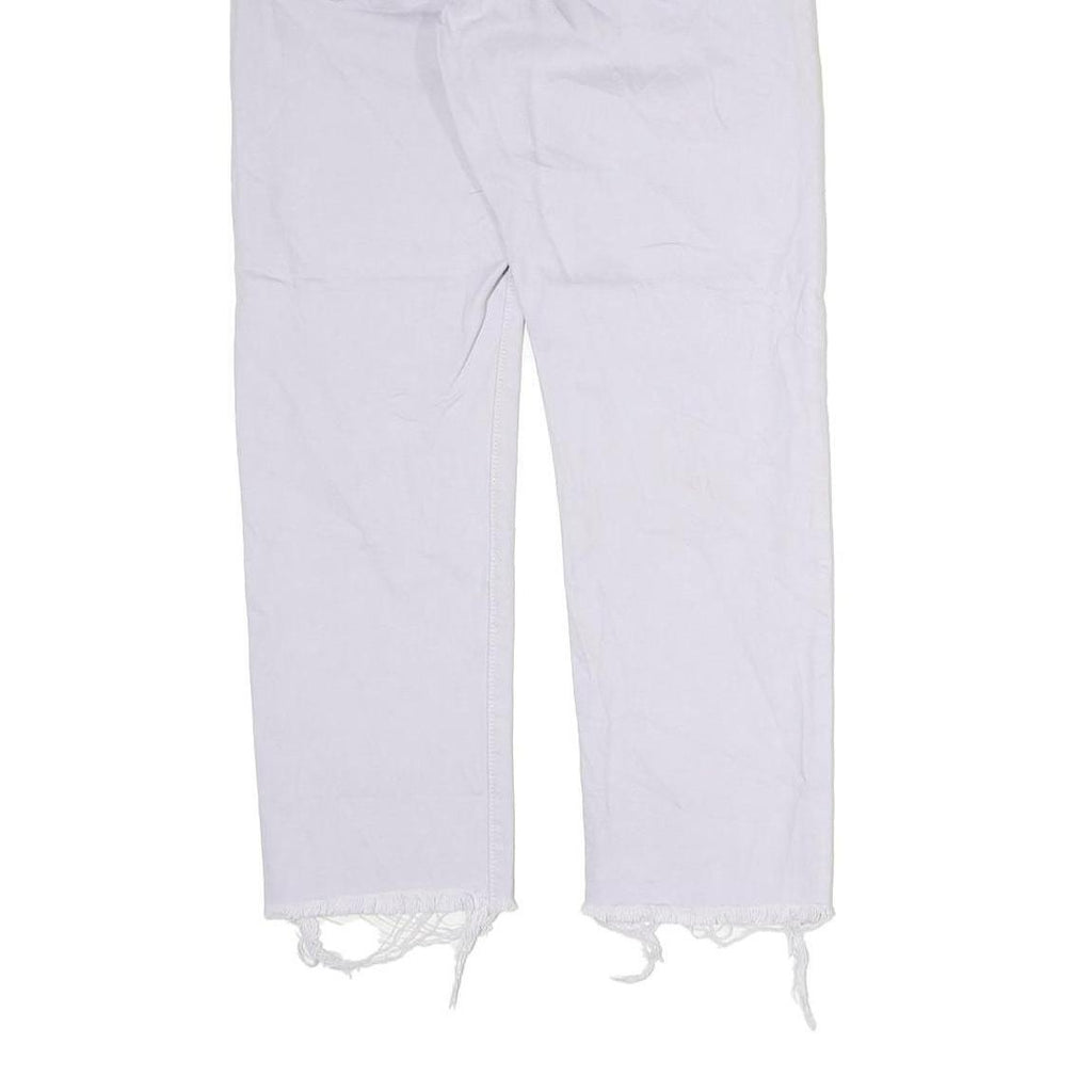 LEVI'S 501 Womens Jeans White Regular Straight Denim W30 L28 Frayed Hem Button