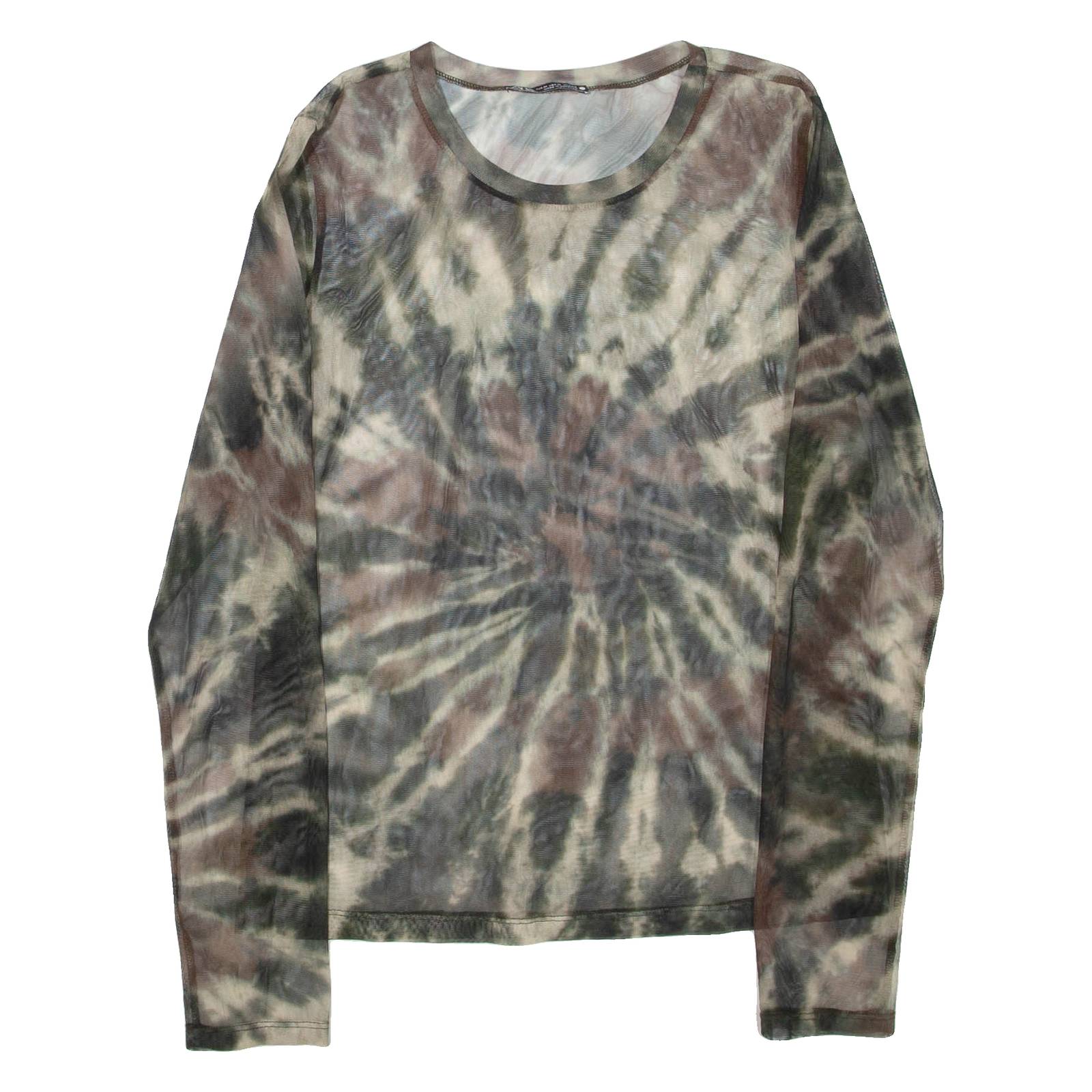 ZARA Sheer Womens Printed Top Green Long Sleeve M