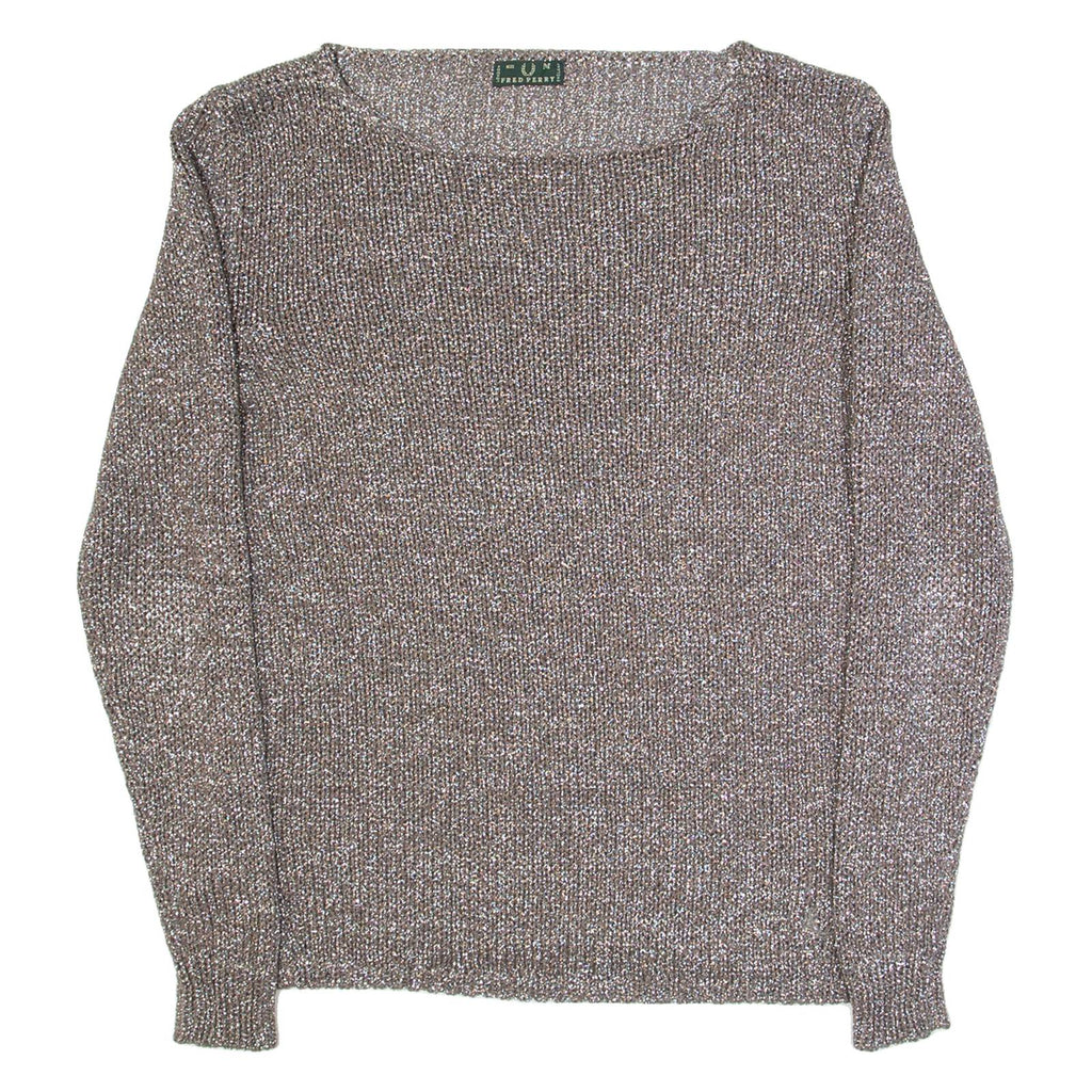 FRED PERRY Womens Jumper Brown Open Knit M