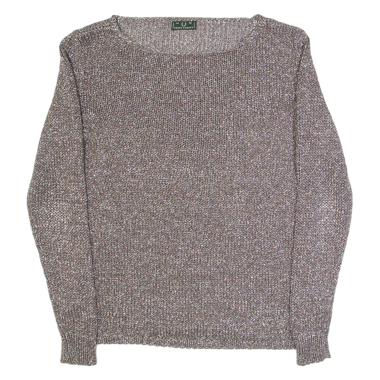 FRED PERRY Womens Jumper Brown Open Knit M