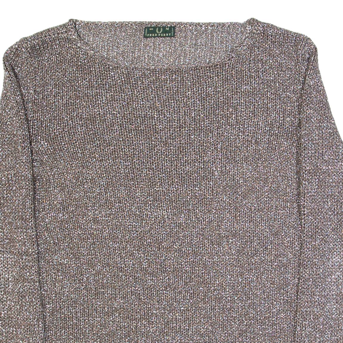 FRED PERRY Womens Jumper Brown Open Knit M