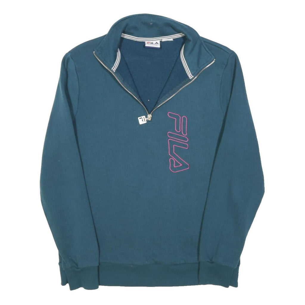 FILA Womens Blue 1/4 Zip M Sweatshirt Cotton Blend Casual Pullover