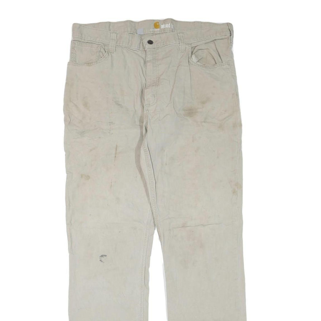 CARHARTT Mens Cotton Blend Beige Regular Fit Trousers W38 L33 Workwear Zip