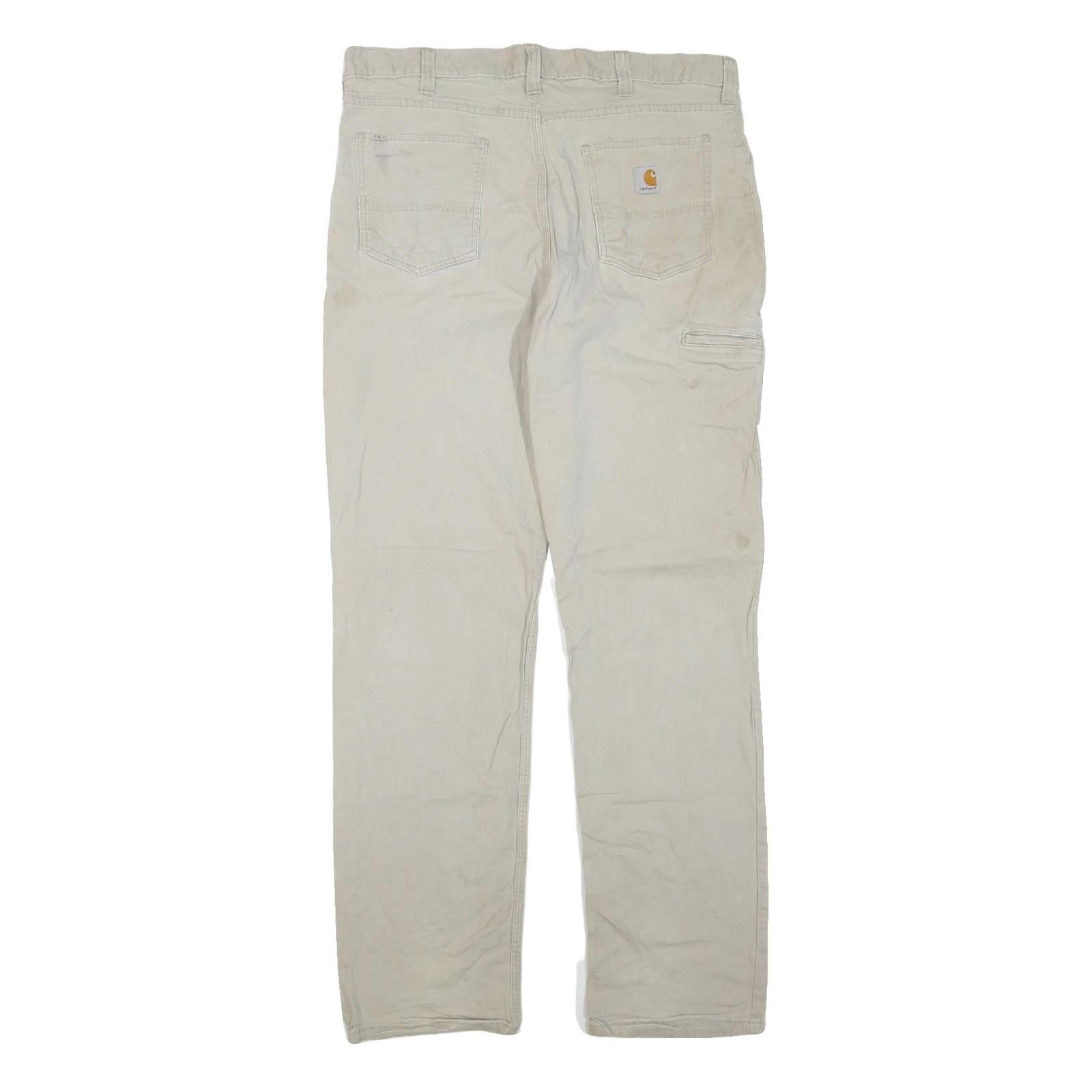 CARHARTT Mens Cotton Blend Beige Regular Fit Trousers W38 L33 Workwear Zip