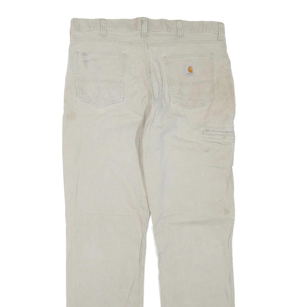 CARHARTT Mens Cotton Blend Beige Regular Fit Trousers W38 L33 Workwear Zip