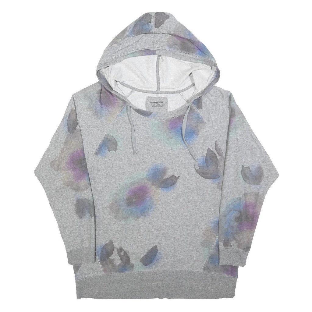 DKNY Womens Grey Multicolour Pattern Pullover Hoodie XL Casual Sweatshirt