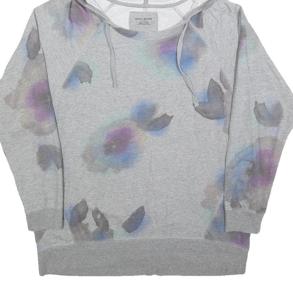 DKNY Womens Grey Multicolour Pattern Pullover Hoodie XL Casual Sweatshirt