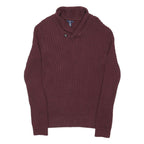 GAP Mens Maroon Patterned Jumper Shawl Collar Chunky Knit Crew Neck M Cotton