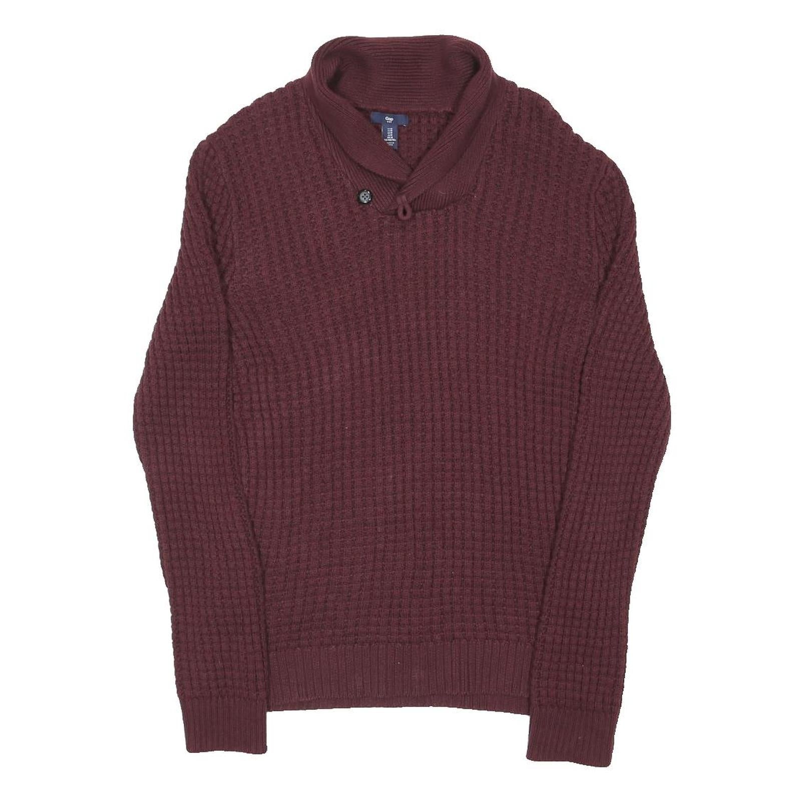 GAP Mens Maroon Patterned Jumper Shawl Collar Chunky Knit Crew Neck M Cotton