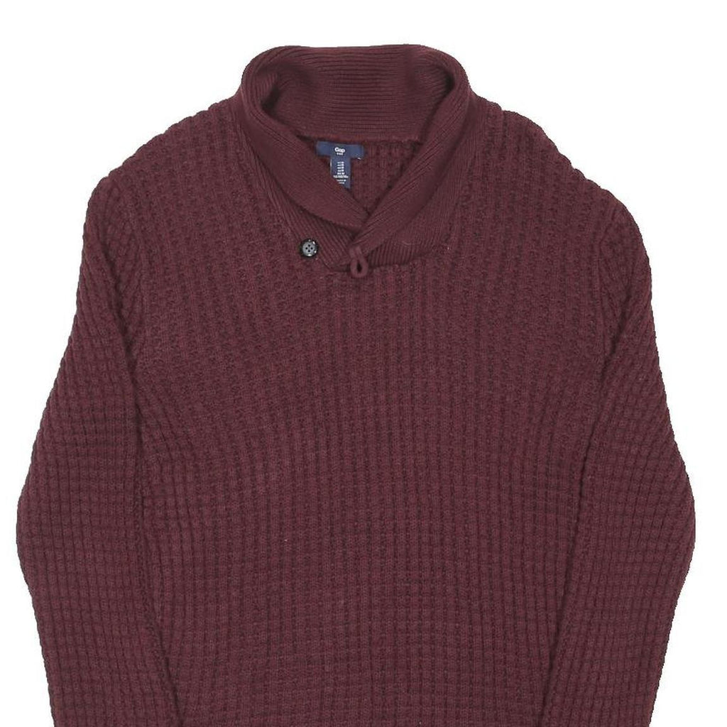 GAP Mens Maroon Patterned Jumper Shawl Collar Chunky Knit Crew Neck M Cotton