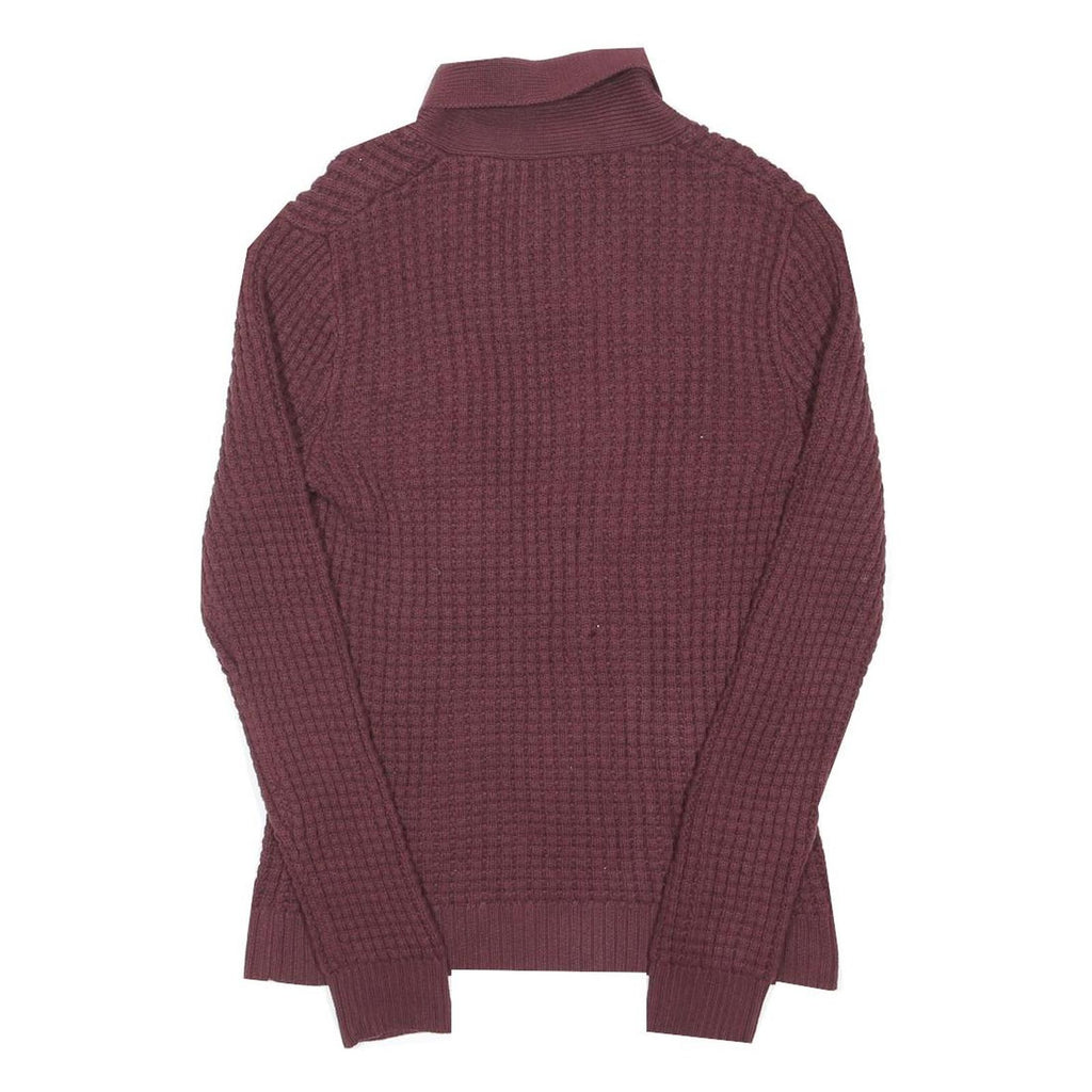 GAP Mens Maroon Patterned Jumper Shawl Collar Chunky Knit Crew Neck M Cotton