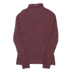 GAP Mens Maroon Patterned Jumper Shawl Collar Chunky Knit Crew Neck M Cotton