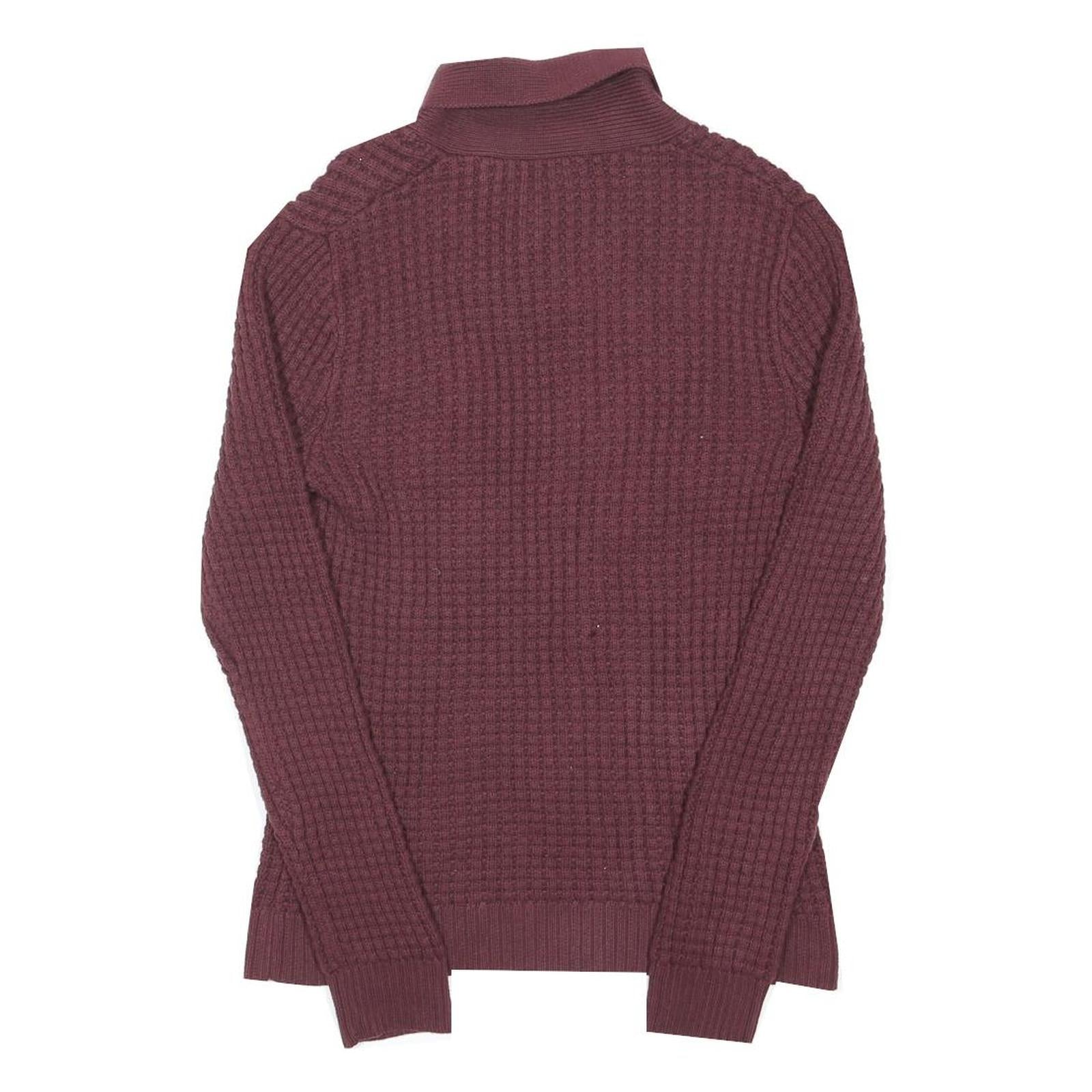GAP Mens Maroon Patterned Jumper Shawl Collar Chunky Knit Crew Neck M Cotton