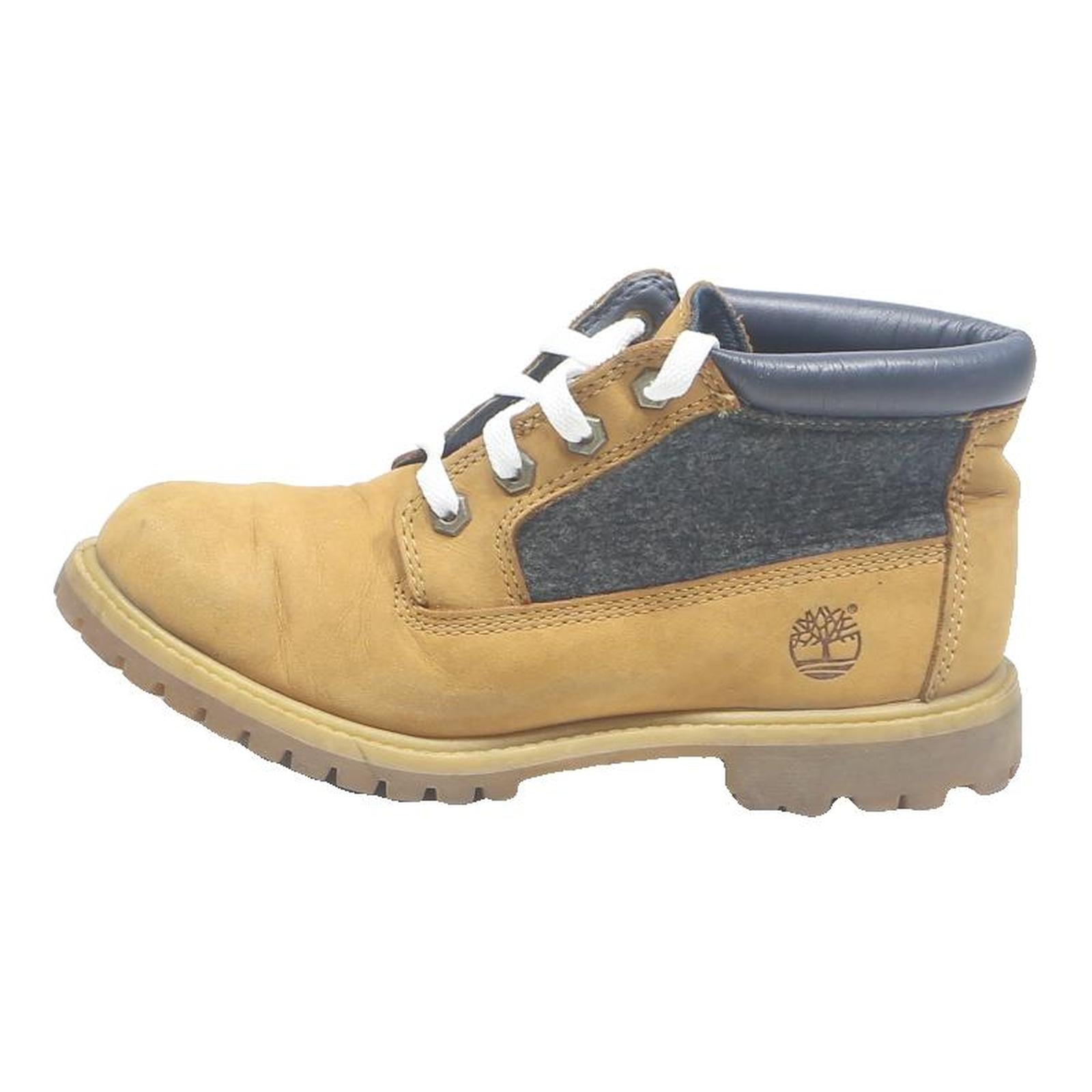 TIMBERLAND Womens Lace-Up Ankle Boots Beige & Grey Leather UK 5.5 Durable