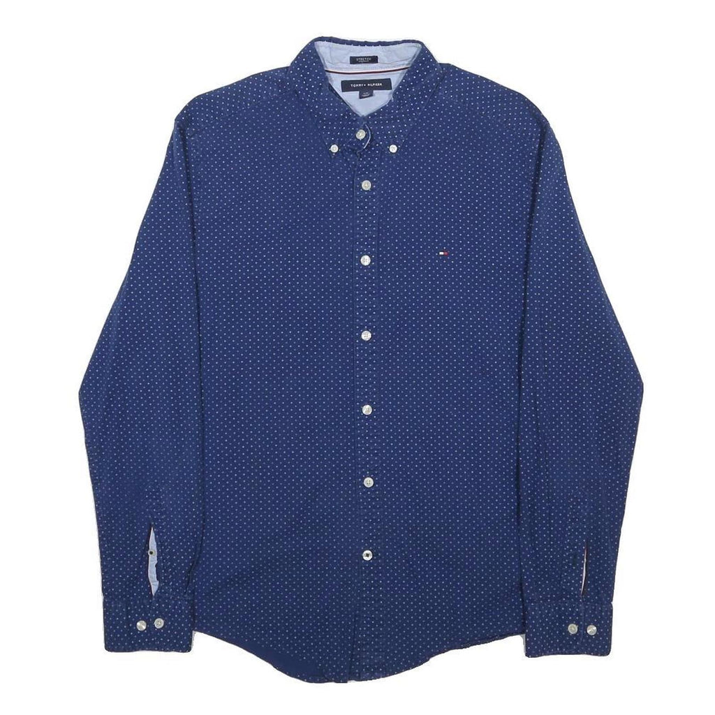 TOMMY HILFIGER Mens Blue & White Polka Dot Shirt L Cotton Blend Button Down