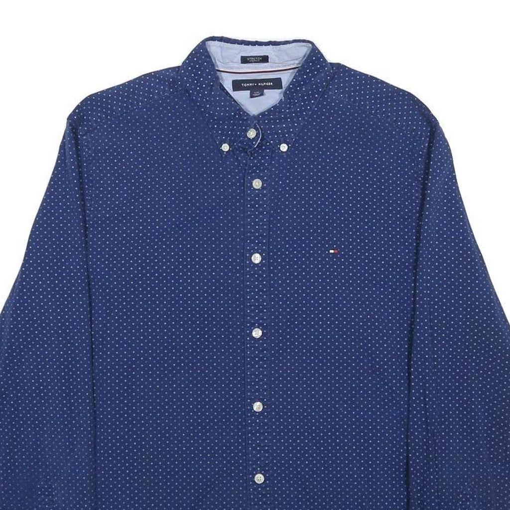TOMMY HILFIGER Mens Blue & White Polka Dot Shirt L Cotton Blend Button Down