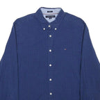 TOMMY HILFIGER Mens Blue & White Polka Dot Shirt L Cotton Blend Button Down