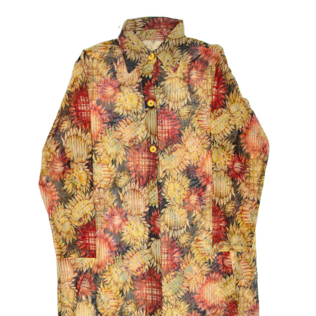 Womens Shirt Dress Yellow Floral Long Sleeve Midi L