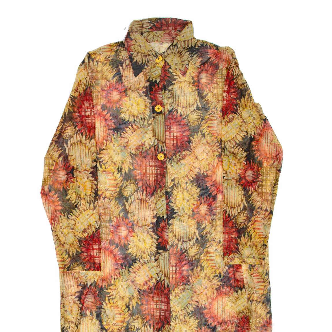 Womens Shirt Dress Yellow Floral Long Sleeve Midi L