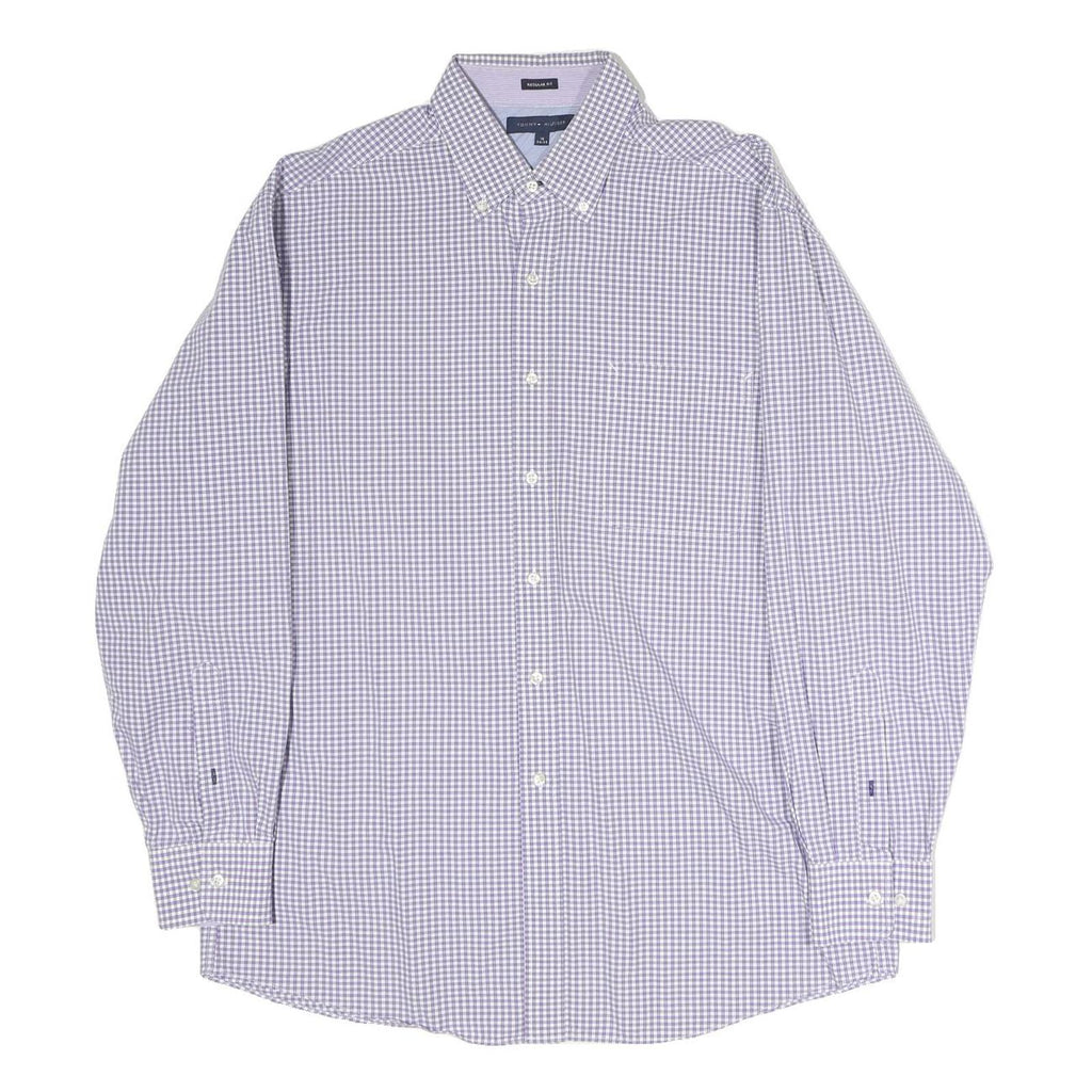 TOMMY HILFIGER Mens Blue & White Check Shirt M Regular Fit Button-Down Collar