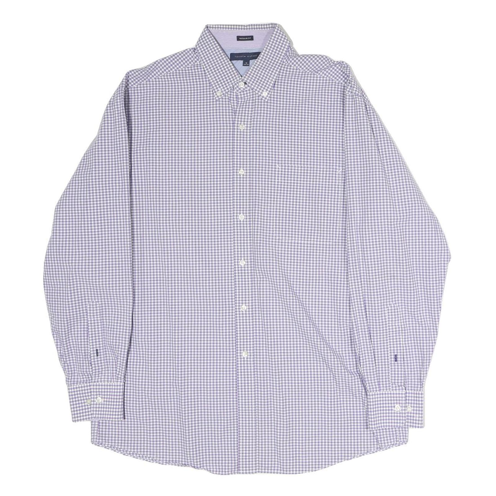 TOMMY HILFIGER Mens Blue & White Check Shirt M Regular Fit Button-Down Collar